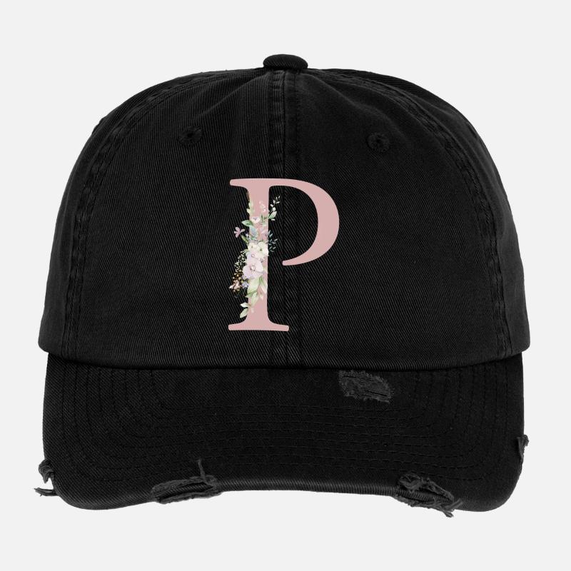 P Monogram, Floral, Customizable Flexfit Vintage Destroyed Cap