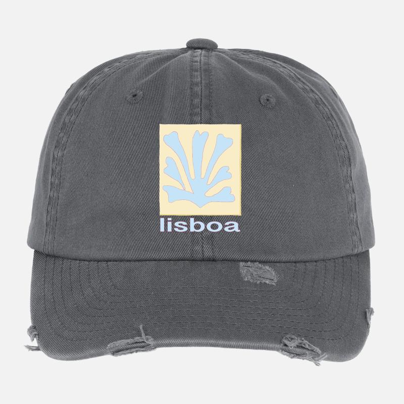 Lisboa Palmenblatt Blau Retro Flexfit Vintage Destroyed Cap
