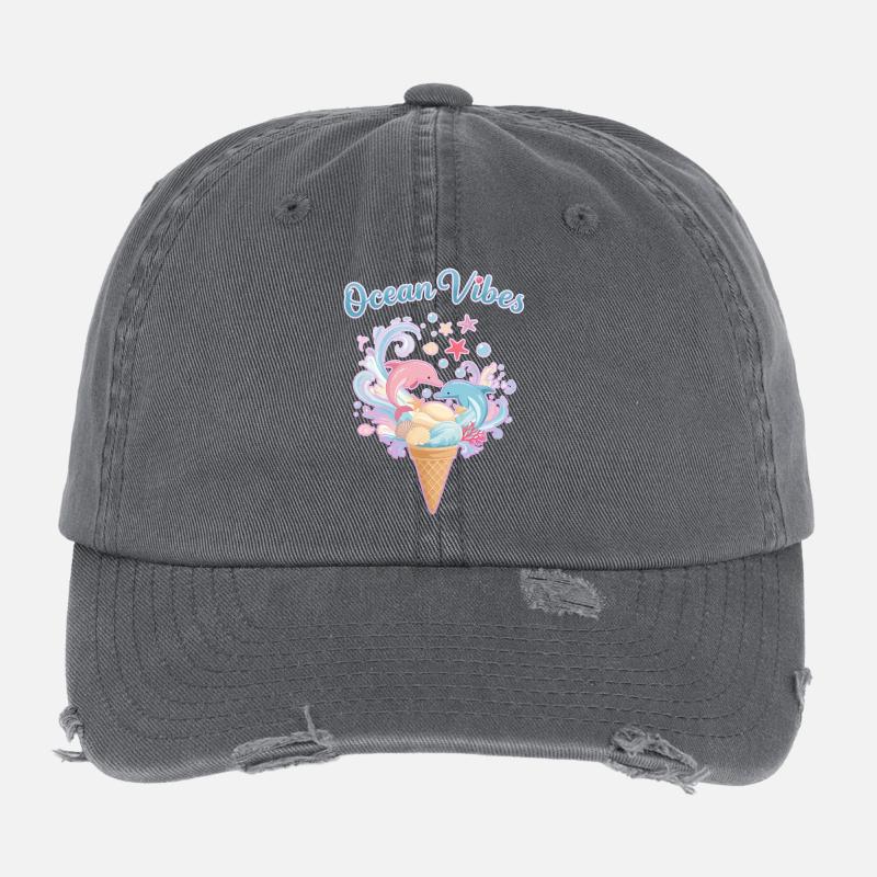 Eiscreme & Delfine Design 🍦🐬🐬 Flexfit Vintage Destroyed Cap