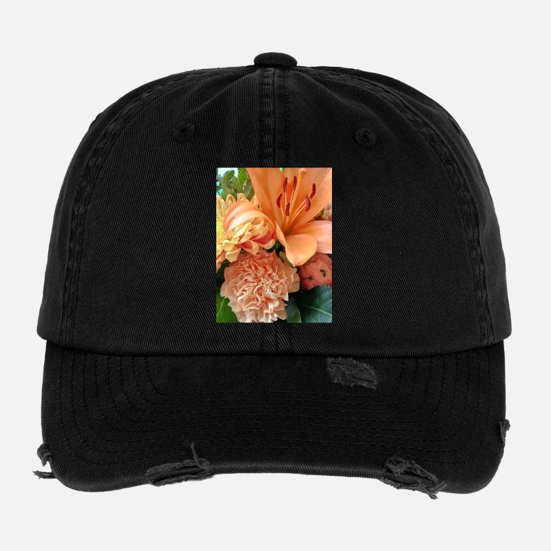 Warmes orangefarbenes Blumenmuster Flexfit Vintage Destroyed Cap