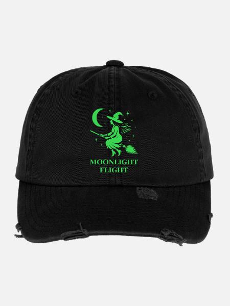 La sorcière vole dans la nuit au clair de lune - Casquette vintage effet usé Flexfit - noir - Devant