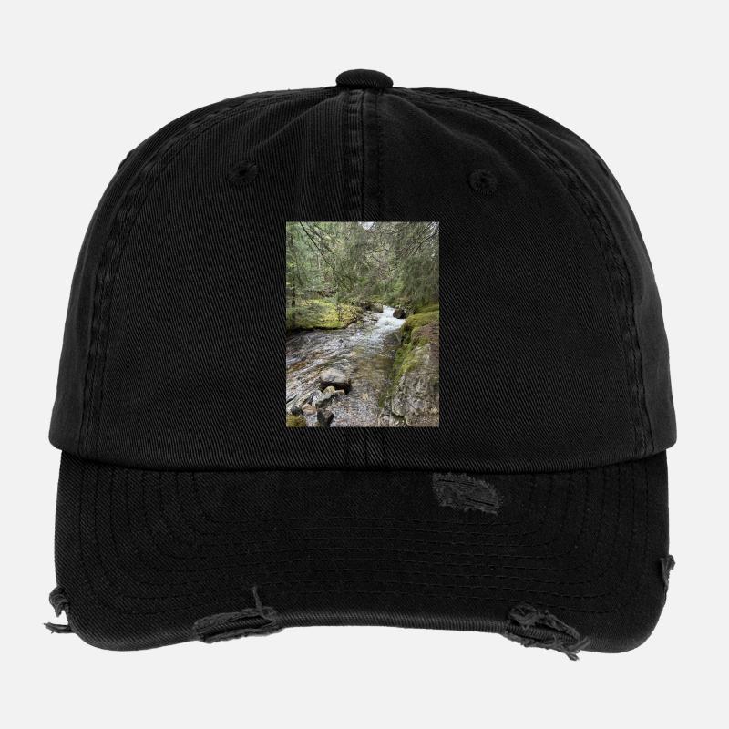 Still life in the forest with river Flexfit Vintage Destroyed Cap
