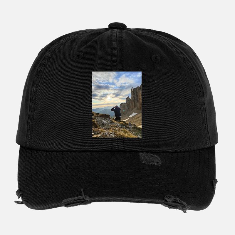 Coucher de Soleil en montagne - Casquette vintage effet usé Flexfit - noir