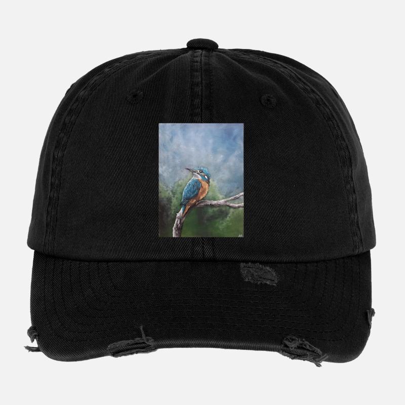 Vivid Kingfisher on Branch Artwork Flexfit Vintage Destroyed Cap