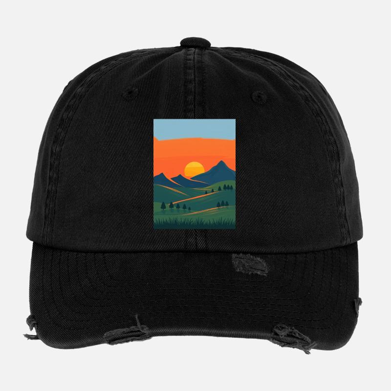 Abendlicher Berglandschafts-Wandel Flexfit Vintage Destroyed Cap