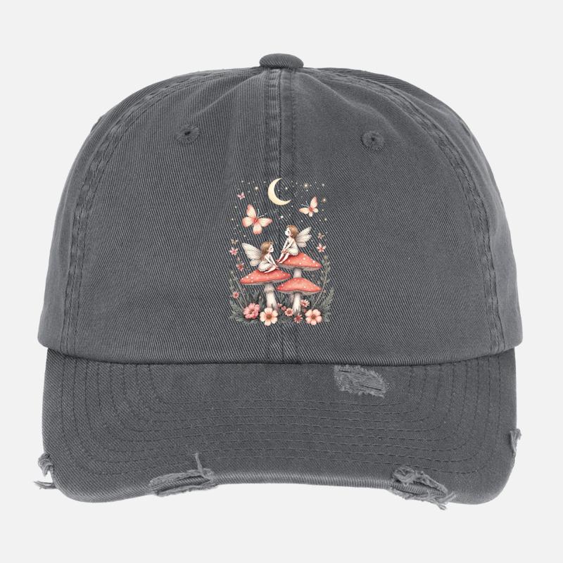 Fairytale Dwarf Wings Fantasy Illustration Flexfit Vintage Destroyed Cap