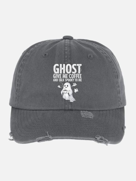 Spooky Coffee Ghost Illustration - Flexfit Vintage Destroyed Cap - dark grey - Front