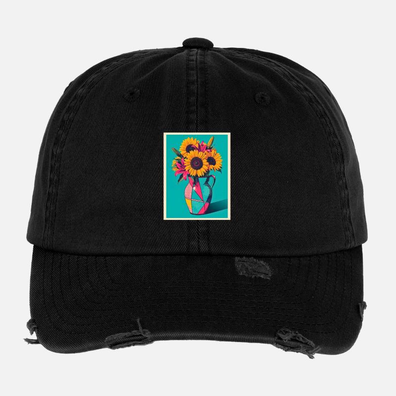 Pop Art Blumenvase - Flexfit Vintage Destroyed Cap - Schwarz