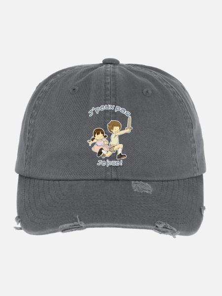 Je peux pas, je joue ! - Casquette vintage effet usé Flexfit - charbon - Devant