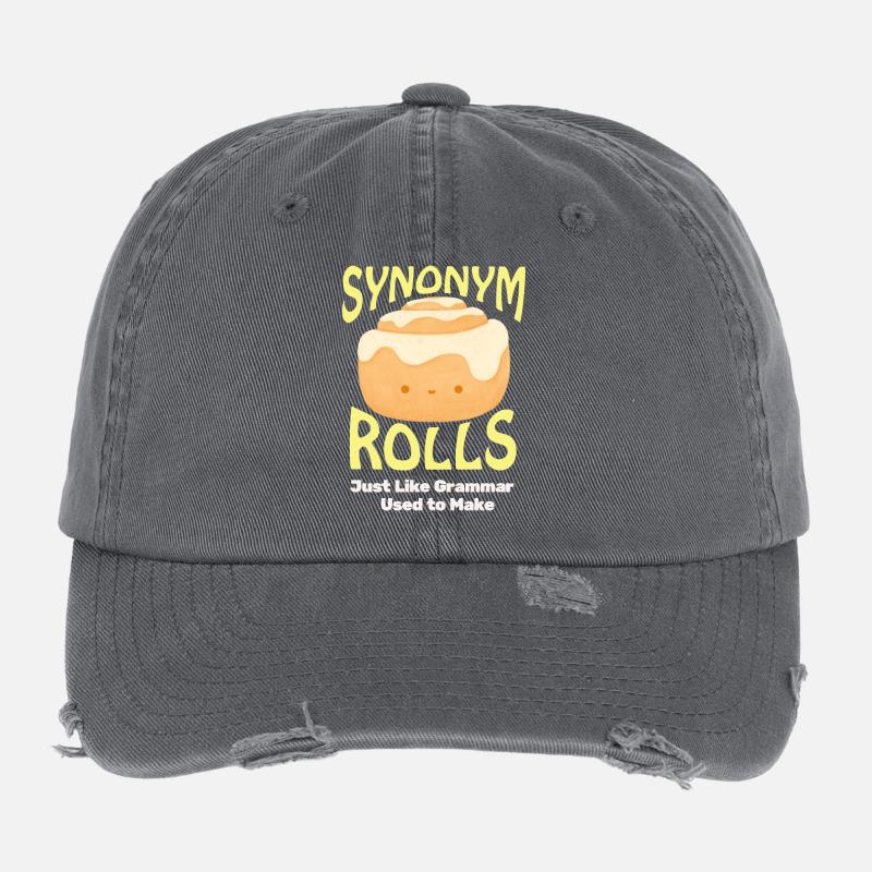 Cute Cinnamon Roll with Synonym Theme Flexfit Vintage Destroyed Cap