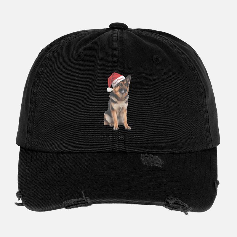 German Shepherd Christmas Hat Flexfit Vintage Destroyed Cap