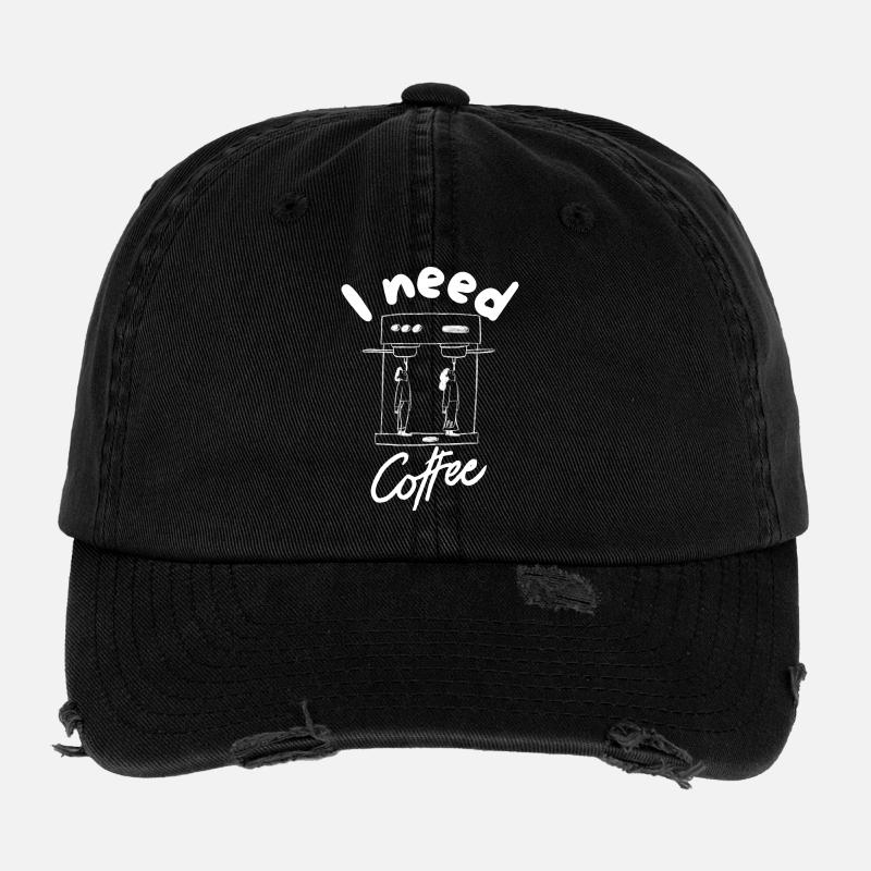 Ich brauche Kaffee - Flexfit Vintage Destroyed Cap - Schwarz