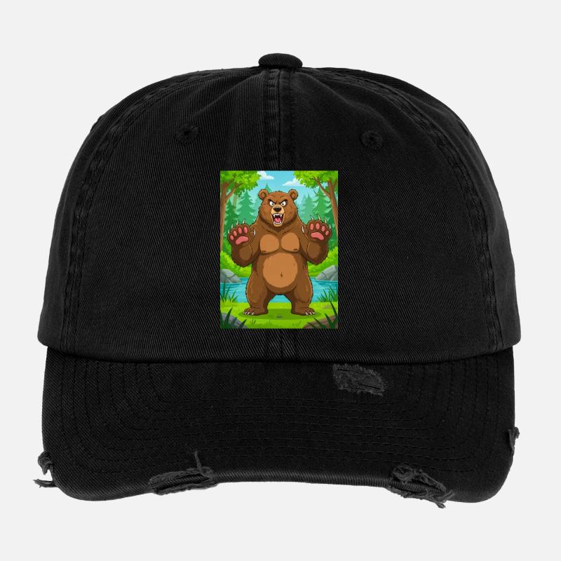 Brown Bear – powerful forest predator in America Flexfit Vintage Destroyed Cap