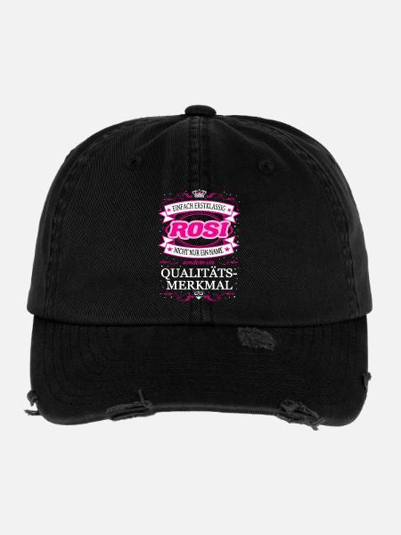 Qualitätsmerkmal Rosi einfach Erstklassig - Flexfit Vintage Destroyed Cap - Schwarz - Vorne