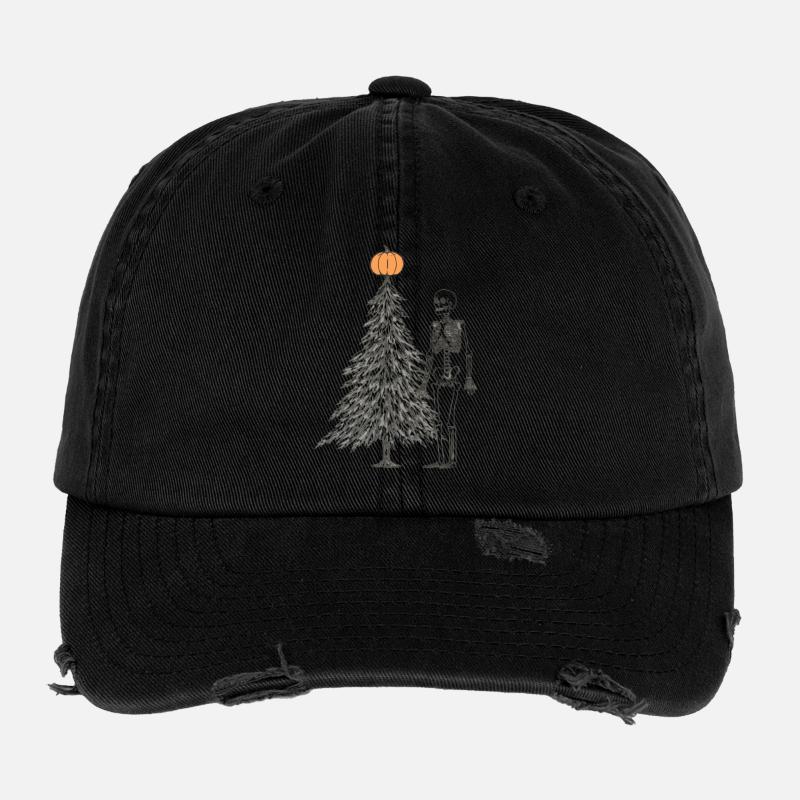 skeleton next to christmas tree Flexfit Vintage Destroyed Cap