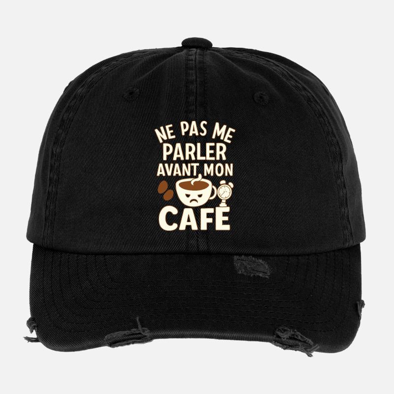 Café - Matin - Citation - Humour - Comique - Fun Casquette vintage effet usé Flexfit