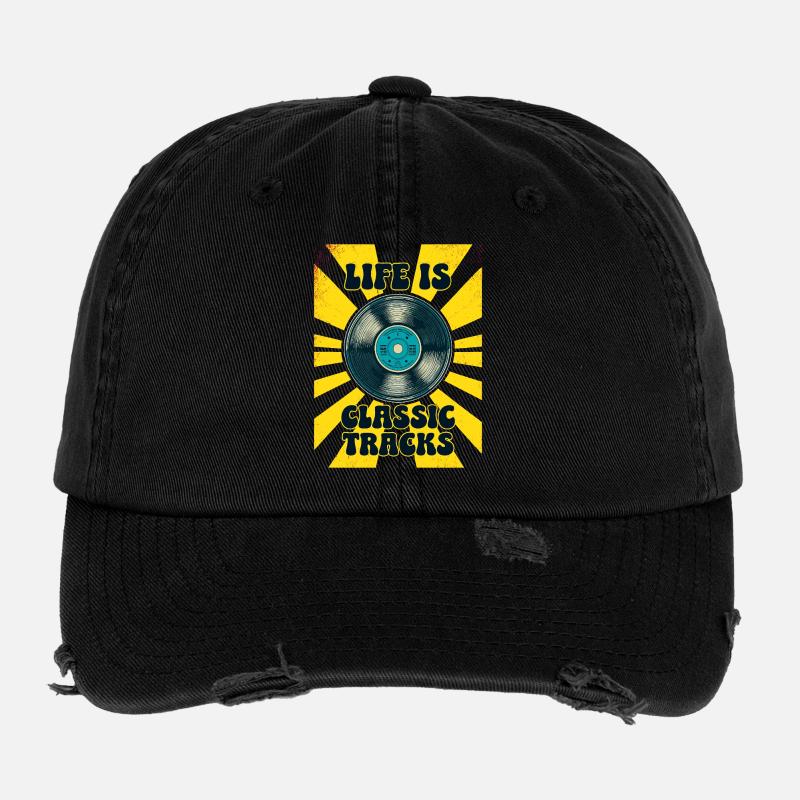 LIFE IS CLASSIC TRACKS Retro 70s Vinyl Flexfit Vintage Destroyed Cap