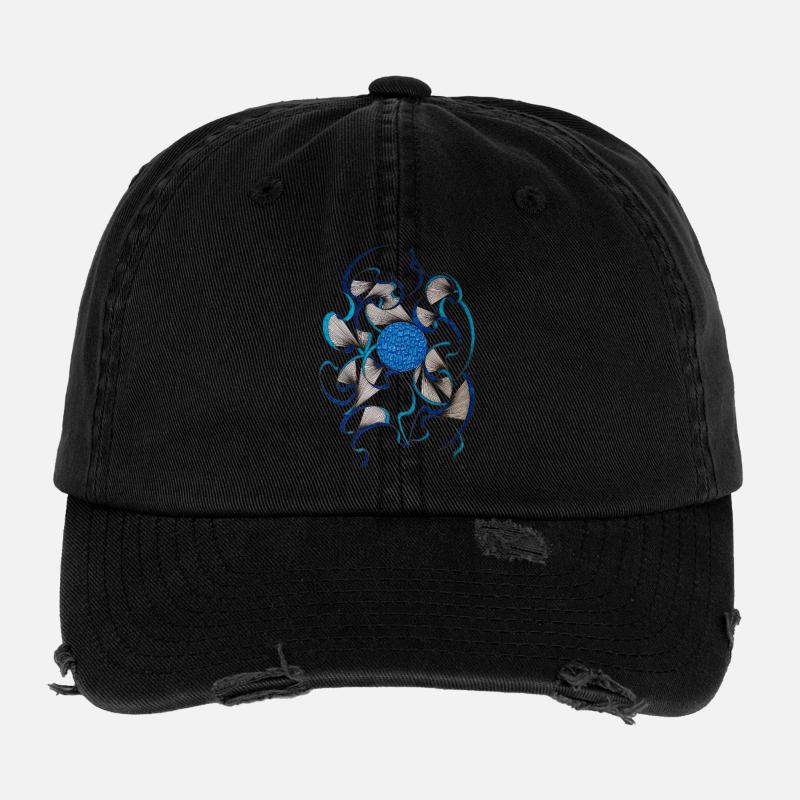 Blaues Wirbelblüten Muster Flexfit Vintage Destroyed Cap