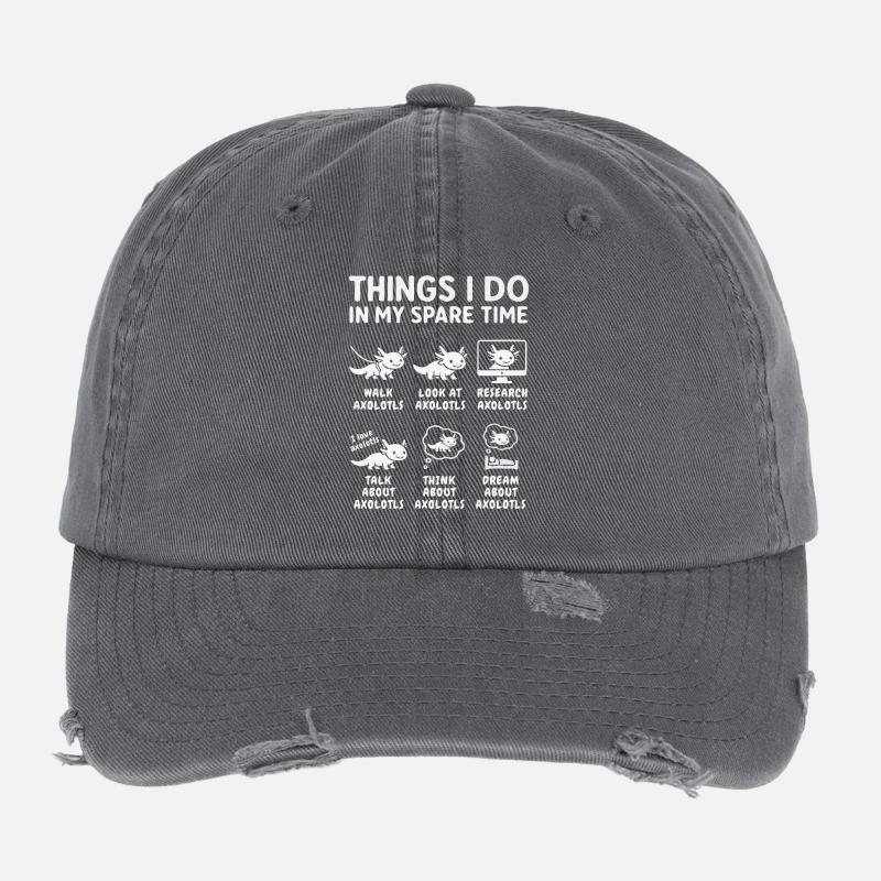 Funny Axolotl Hobby Saying Leisure Time Flexfit Vintage Destroyed Cap