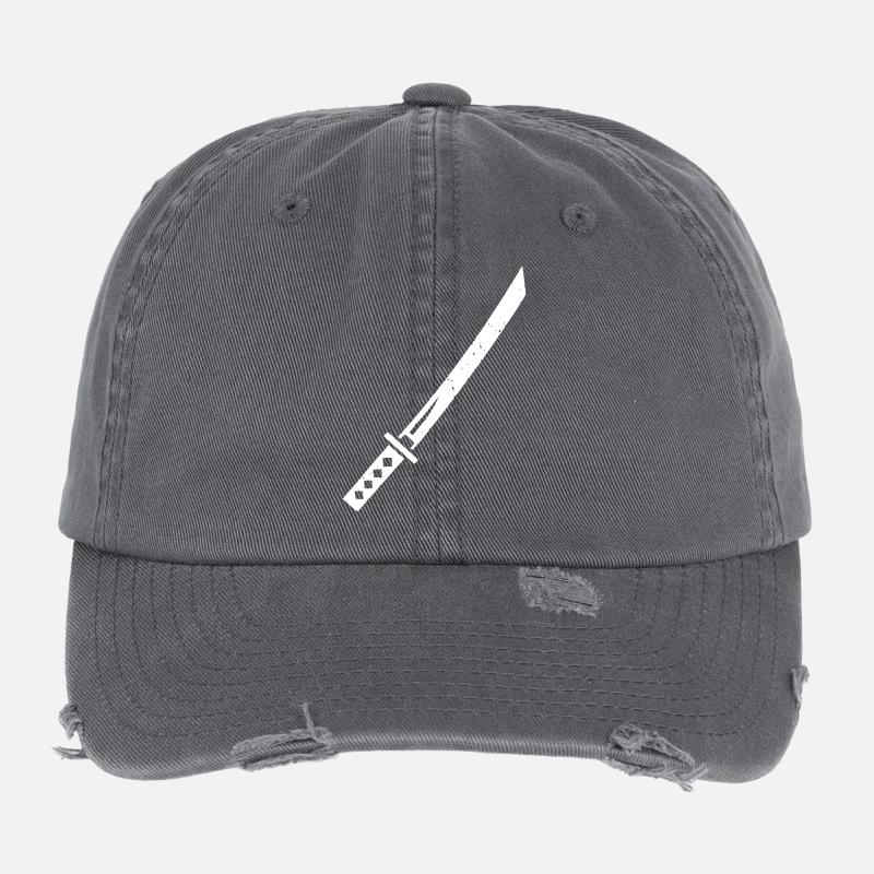 Katana Schwert Samurai Waffe Vektor Flexfit Vintage Destroyed Cap