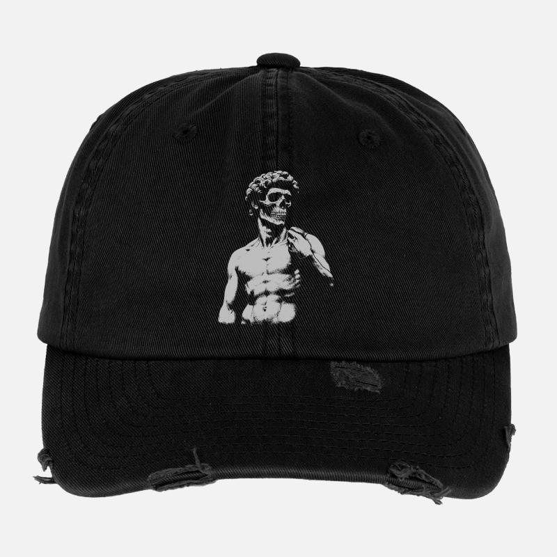 David Michelangelo avec masque de crâne Portrait noir Casquette vintage effet usé Flexfit