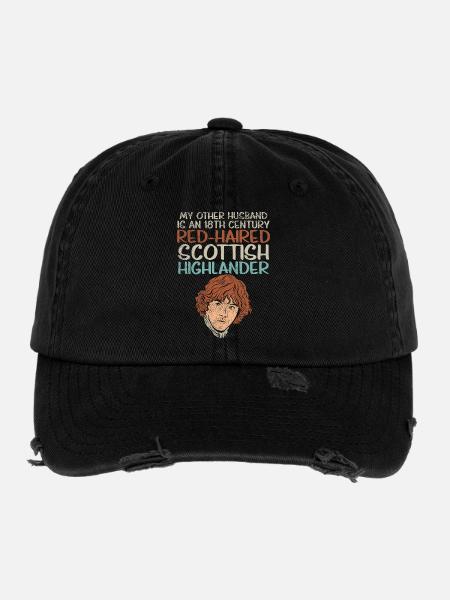 Red-Haired Scottish Highlander Husband Design - Flexfit Vintage Destroyed Cap - black - Front