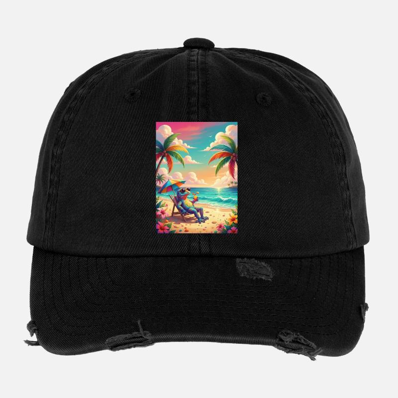 Tropengecko im Neonstil Flexfit Vintage Destroyed Cap