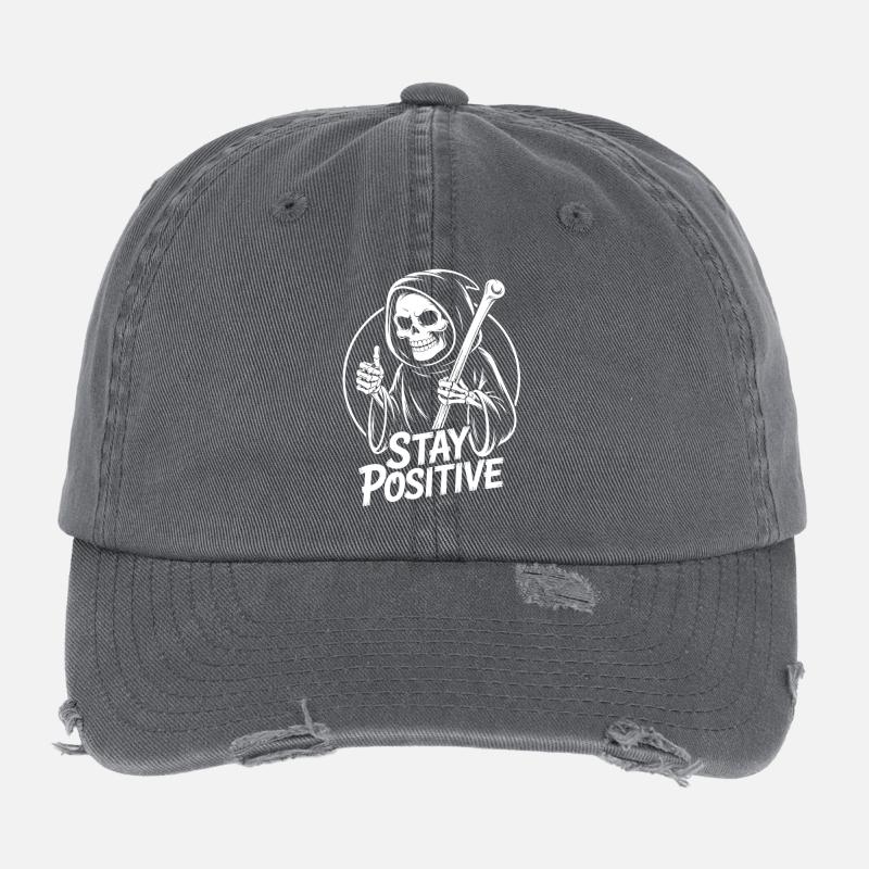 Bleib Positiv Grim Reaper Design Flexfit Vintage Destroyed Cap