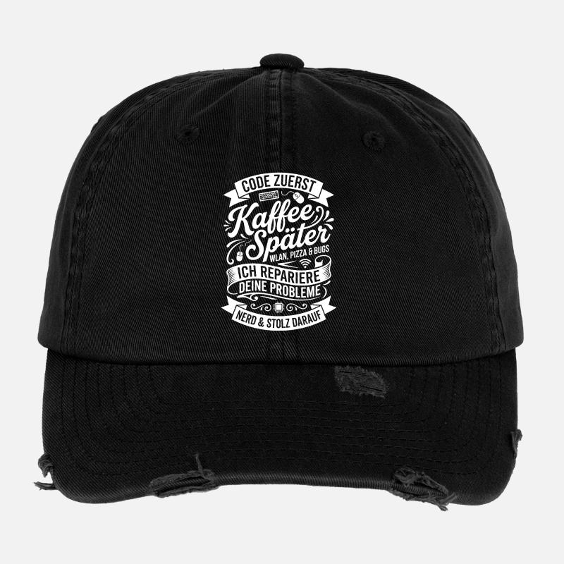 Code First Coffee Later - Flexfit Vintage Destroyed Cap - black