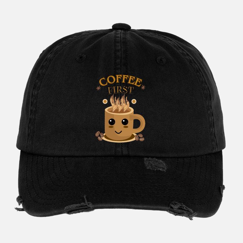 Coffee First – Kawaii | Kaffeetasse Motiv Flexfit Vintage Destroyed Cap