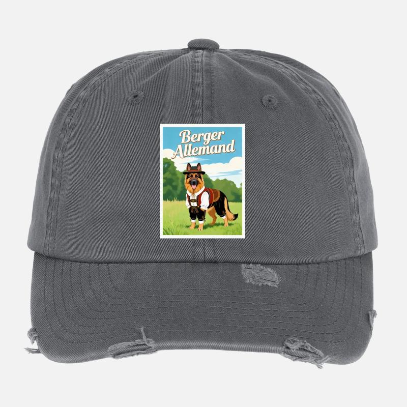 German Shepherd in Bavarian costume Flexfit Vintage Destroyed Cap