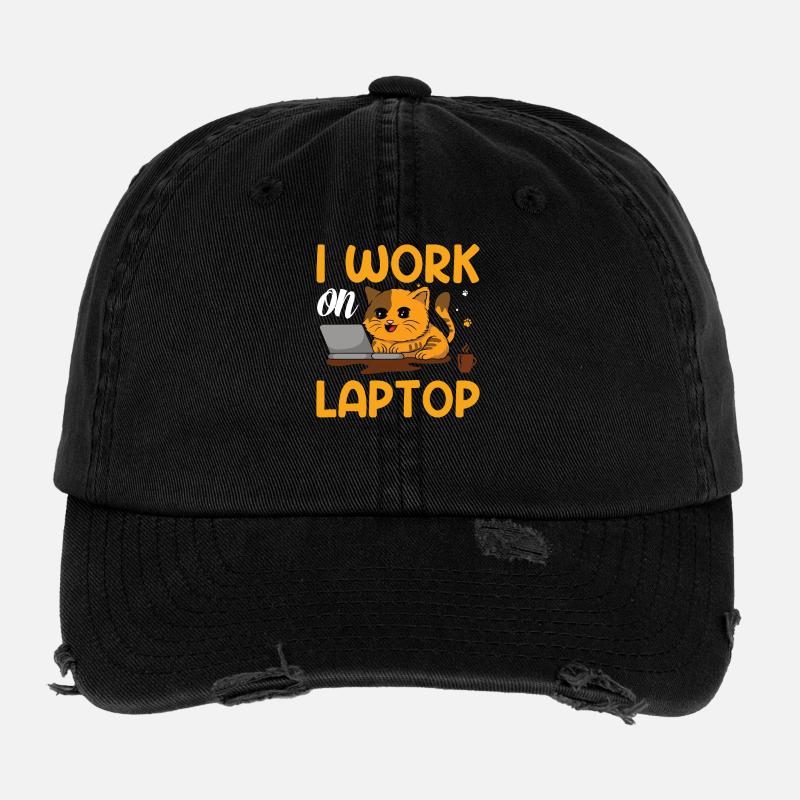 Cat work on laptop Flexfit Vintage Destroyed Cap
