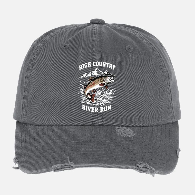 Fishing High Mountain River Trout Flexfit Vintage Destroyed Cap
