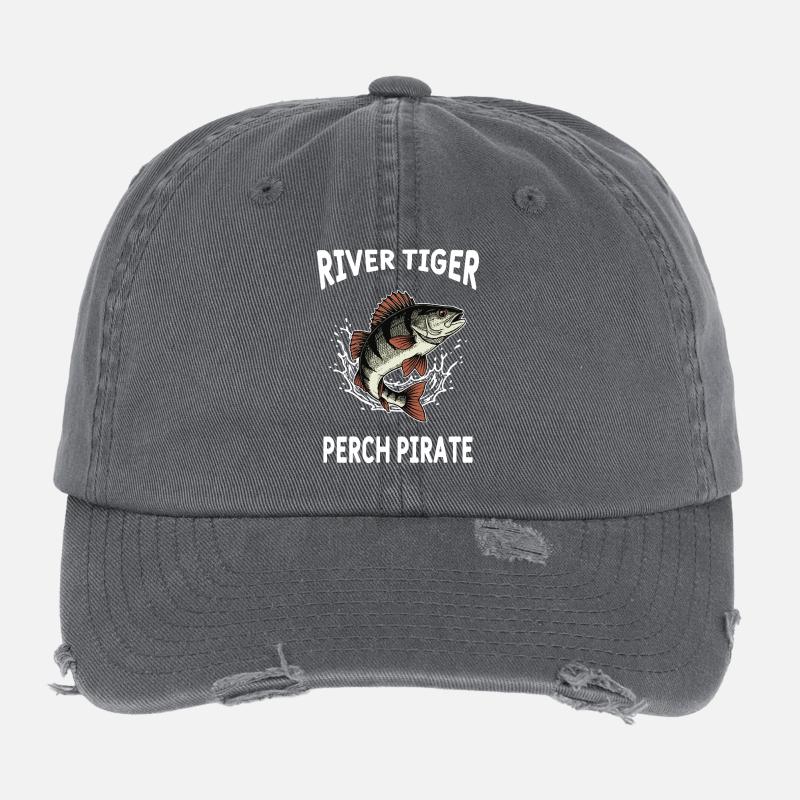Fishing Perch River Tiger Flexfit Vintage Destroyed Cap