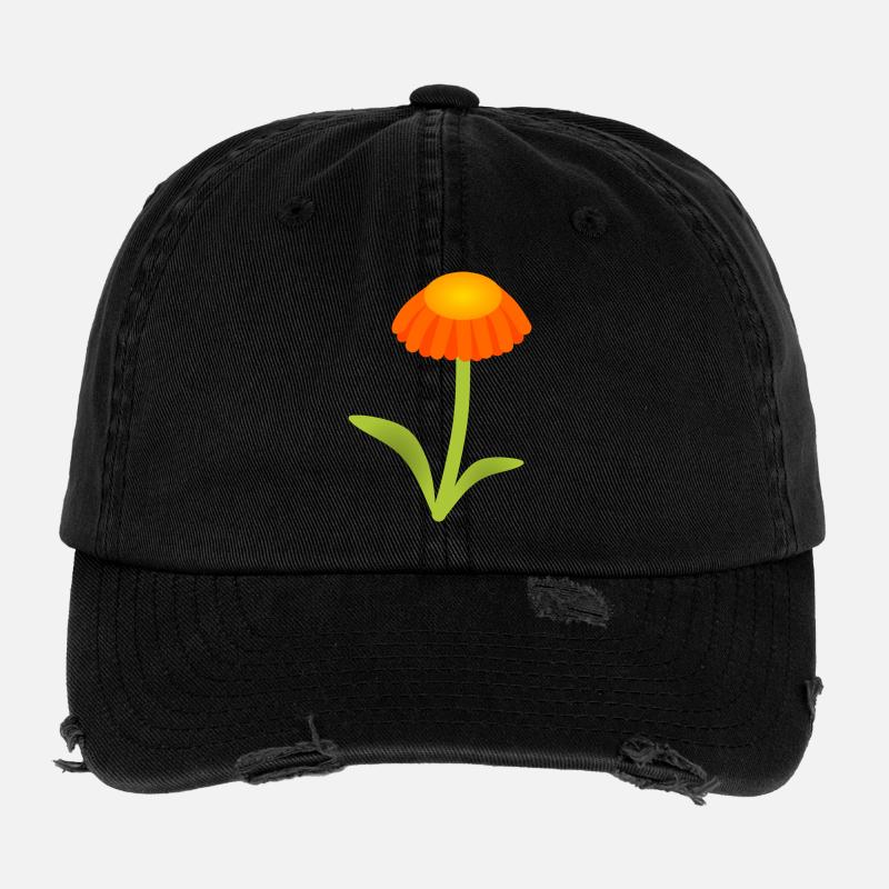 Orangefarbene Gänseblümchen auf limettengrünem Stängel Flexfit Vintage Destroyed Cap