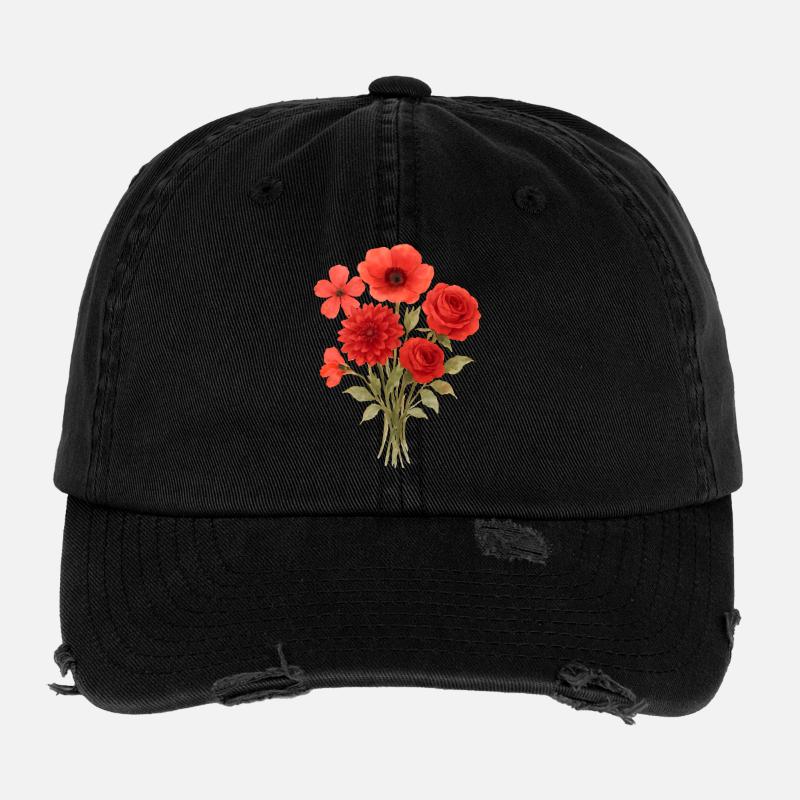 Imprimé de bouquet rouge Casquette vintage effet usé Flexfit
