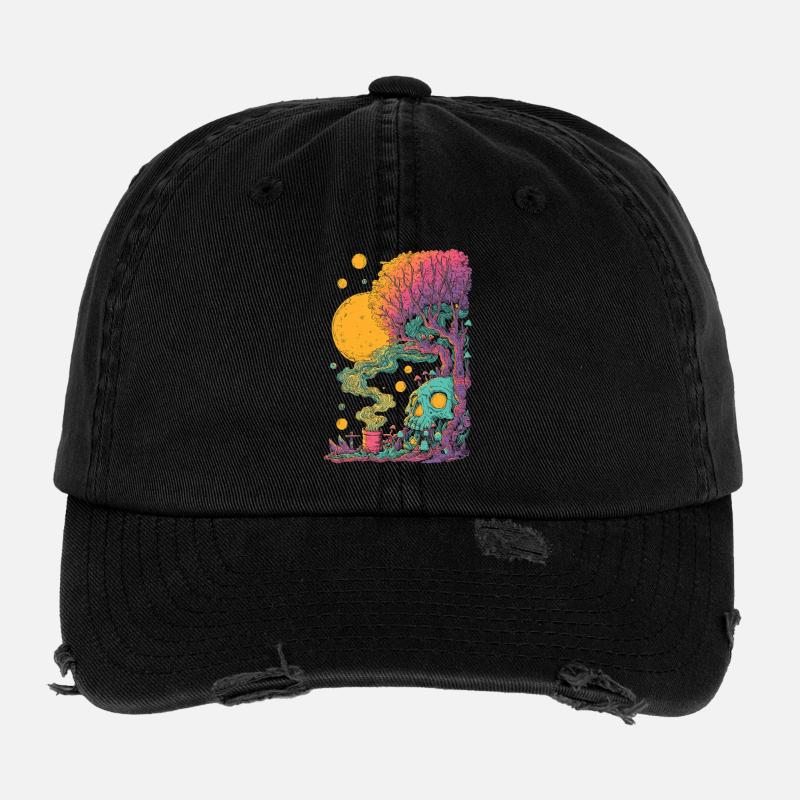 Psychedelischer Baumskull im Kosmos Flexfit Vintage Destroyed Cap