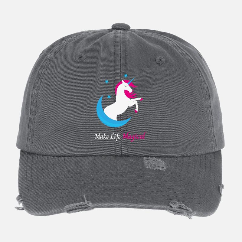 Magical Unicorn on Crescent Moon Flexfit Vintage Destroyed Cap