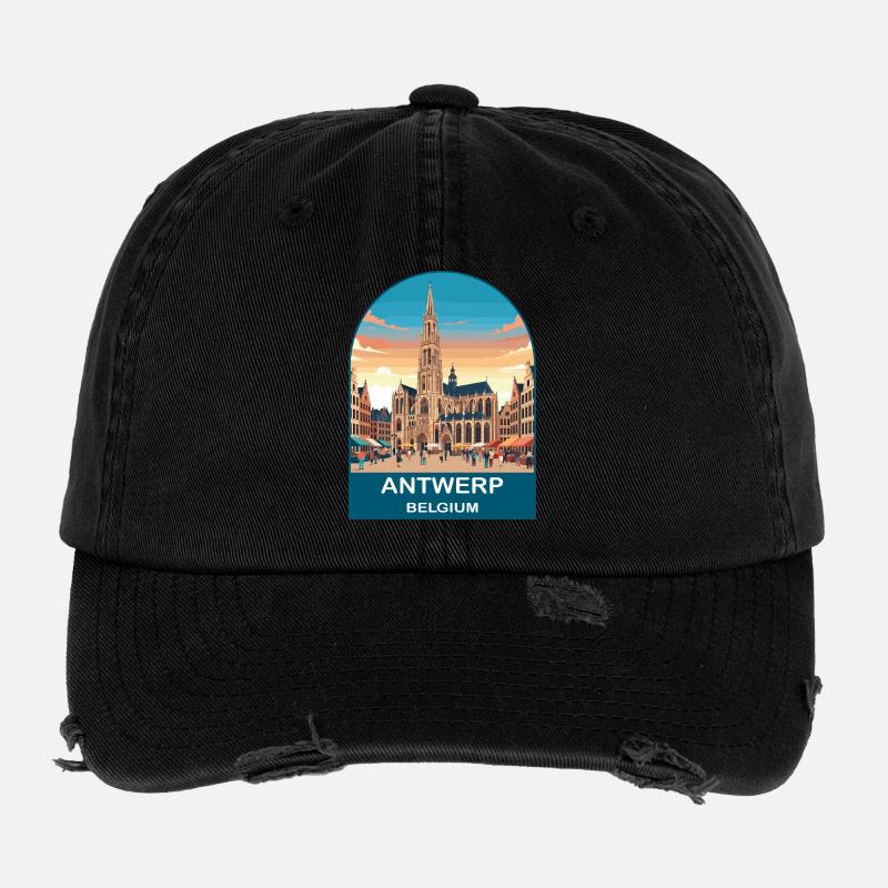 Antwerpen Belgien Vintage-Reiseplakat-Kunst Flexfit Vintage Destroyed Cap