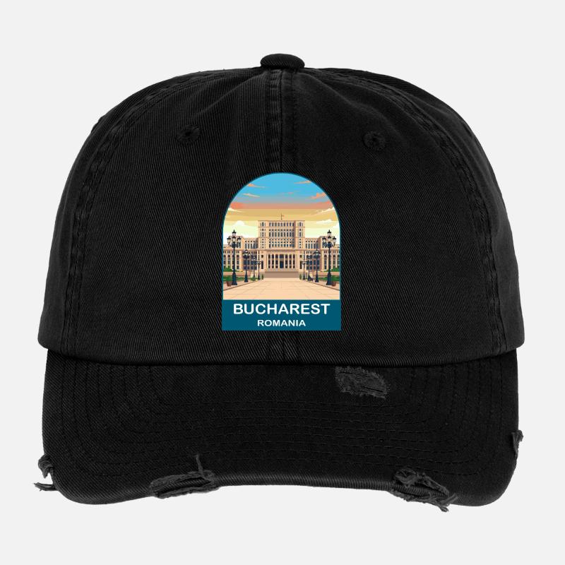 Bukarest Rumänien Vintage-Reiseplakat Flexfit Vintage Destroyed Cap