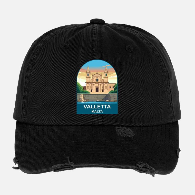 Valletta Malta Vintage-Reiseplakat-Kunst Flexfit Vintage Destroyed Cap