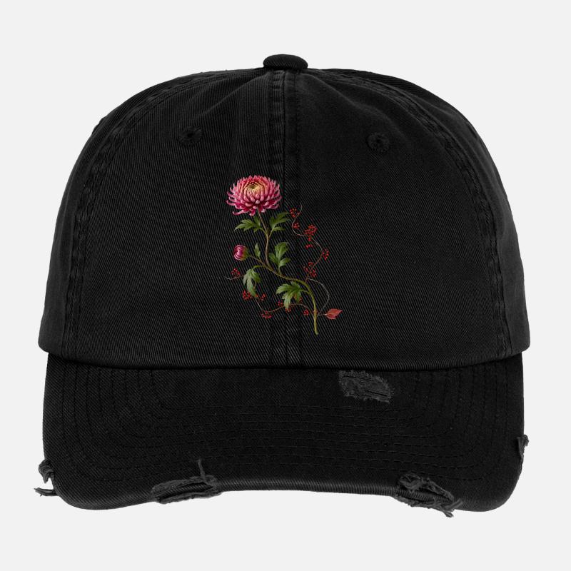 Chrysantheme mit Beeren im Zen Stil  Flexfit Vintage Destroyed Cap