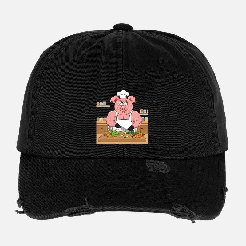 Muscular pig chopping salad Flexfit Vintage Destroyed Cap