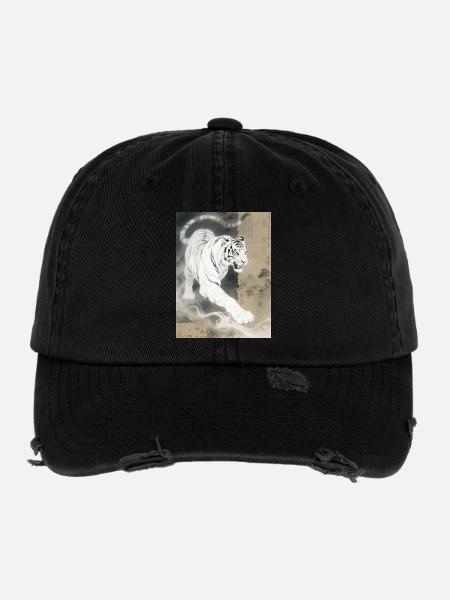 Le Rugissement Blanc : Baihu – Gardien Impérial - Casquette vintage effet usé Flexfit - noir - Devant
