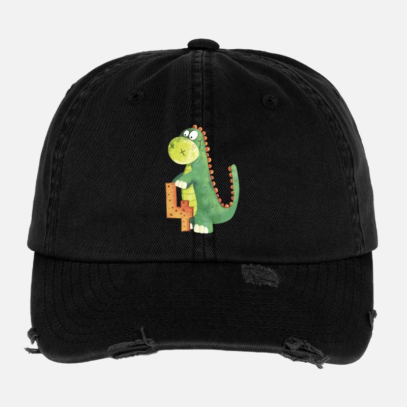 Dino Mit Zahl 4 I Vierter Geburtstag Dinosaurier Flexfit Vintage Destroyed Cap