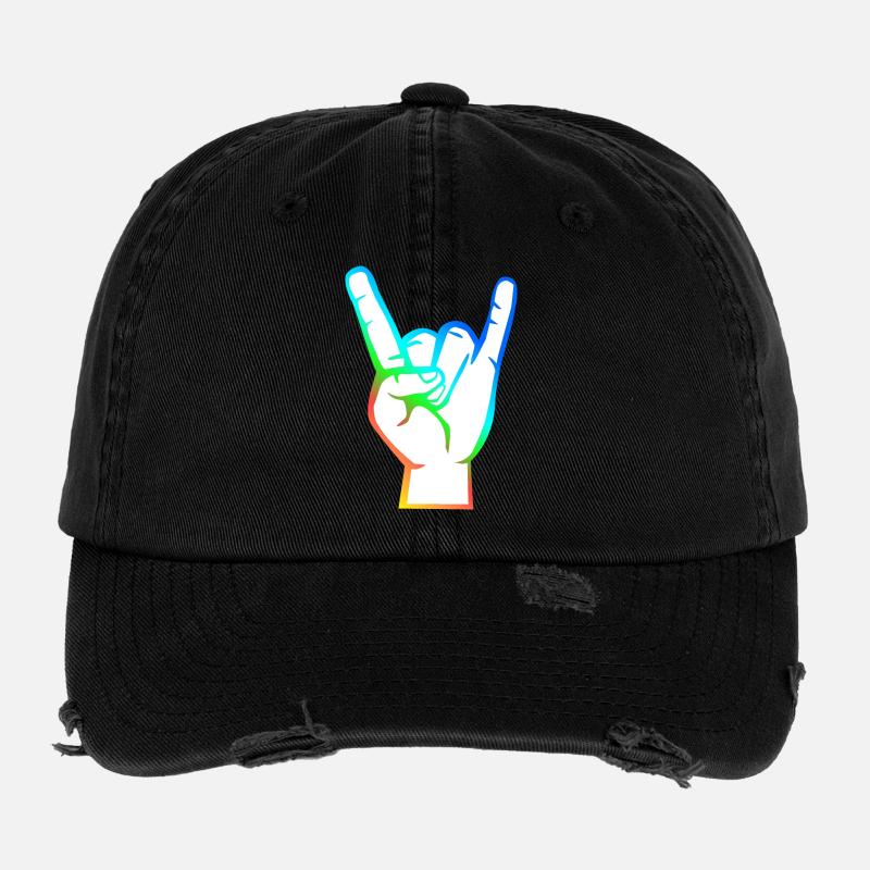 Hand mit Rock- Metal -Satan Symbol bunt Flexfit Vintage Destroyed Cap
