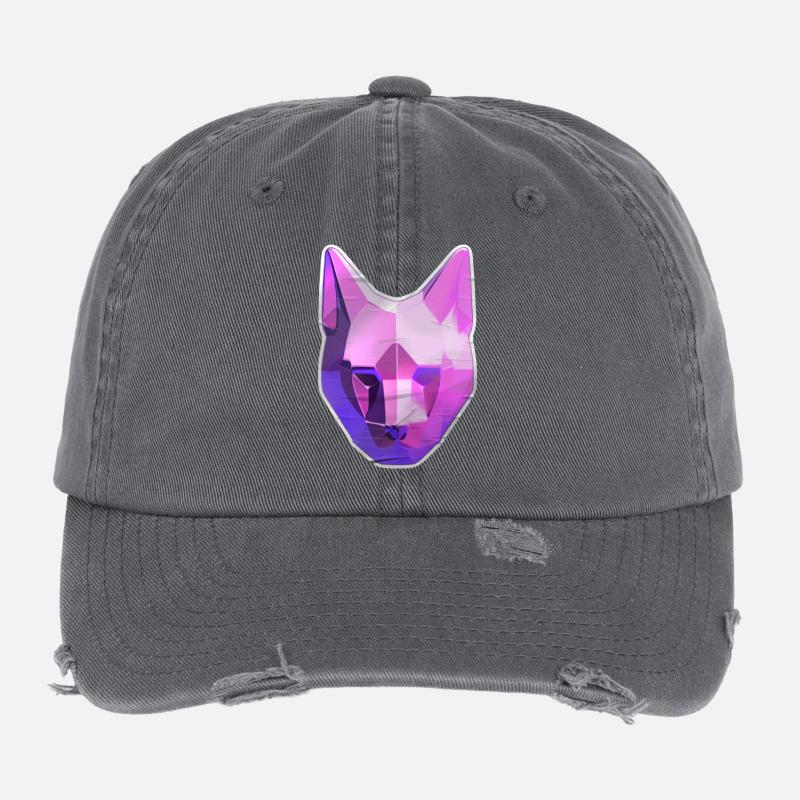 Chat géométrique en rose néon Casquette vintage effet usé Flexfit