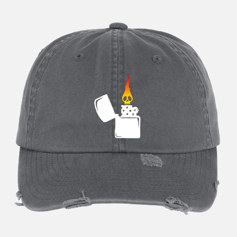 Flammenschädel und weißes Feuerzeug Flexfit Vintage Destroyed Cap