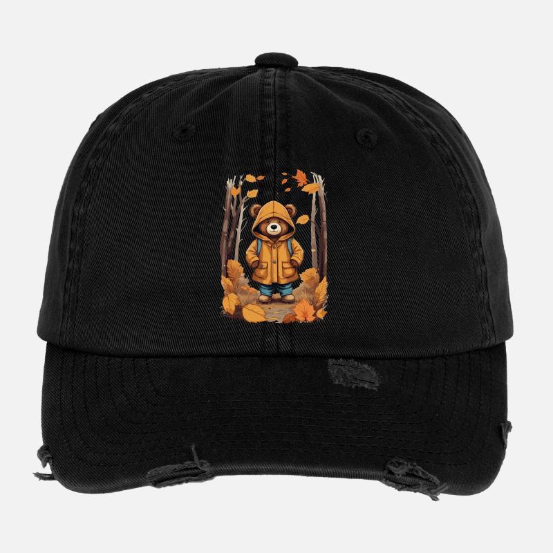 Cute bear in the forest Flexfit Vintage Destroyed Cap