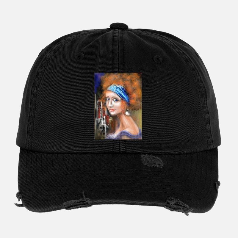 Farbige Retro-Porträtkunst mit Farbspritzereffekt Flexfit Vintage Destroyed Cap
